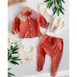 Yeni Doğan Kız Bebek Müslin 5 li Set Hastane Çıkışı