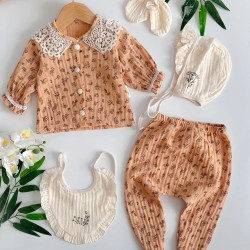 Yeni Doğan Kız Bebek Müslin 5 li Set Hastane Çıkışı