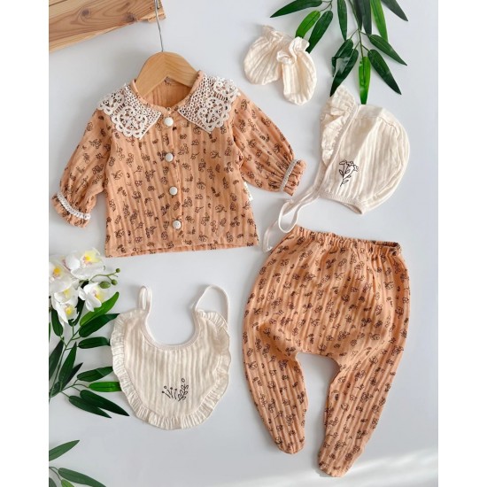 Yeni Doğan Kız Bebek Müslin 5 li Set Hastane Çıkışı