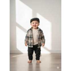 ODUNCU CEKETLİ ERKEK  BEBEK TAKIM KASKETLİ