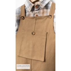 Oduncu Gömlekli Gabardin Salopet Takım Kasketli Erkek Bebek Takım