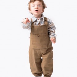 Oduncu Gömlekli Gabardin Salopet Takım Kasketli Erkek Bebek Takım