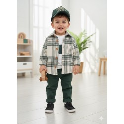 Newyork Oduncu Ceketli Omuzdan Çıtçıtlı Badi Şapkalı Sokak Tarzı 4lü Erkek Bebek ve Çocuk Takım