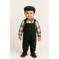 Oduncu Gömlekli Gabardin Salopet Takım Kasketli Erkek Bebek Takım