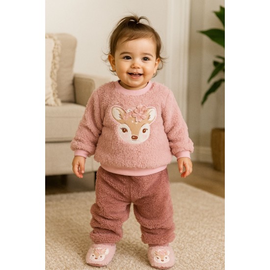 Pelüş Welsoft Panduflu Yavru Ceylan Figürlü Kışlık Kız Bebek Takım