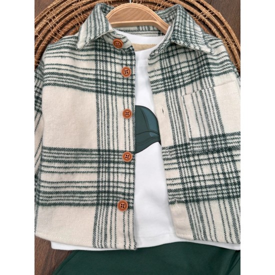 Newyork Oduncu Ceketli Omuzdan Çıtçıtlı Badi Şapkalı Sokak Tarzı 4lü Erkek Bebek ve Çocuk Takım