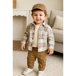 ODUNCU CEKETLİ ERKEK  BEBEK TAKIM KASKETLİ