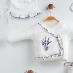 Lavanta Nakışlı %100 Pamuk 5li Set Hastane Çıkışı Yenidoğan Kız Bebek