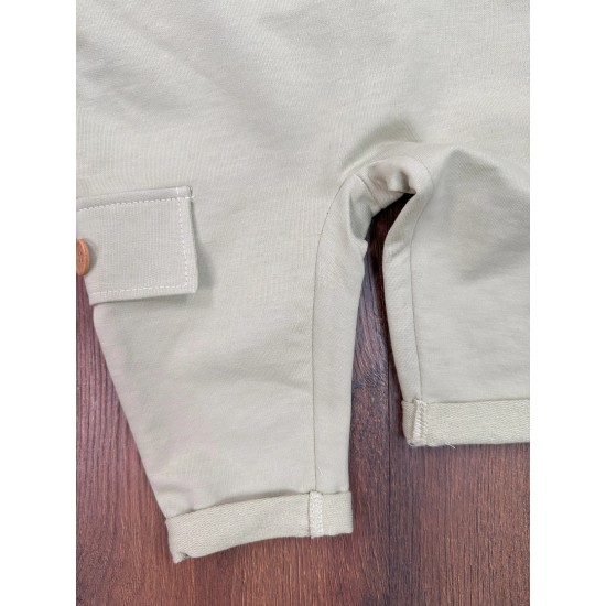 Şapka Detaylı Çizgi Baskılı Omuzdan Çıtçıtlı Badi Askılı Salopet Kampçı Nakışlı Erkek Bebek Takım